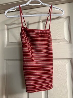 Route 66, Striped Red Spaghetti-Strap Halter Tank Top, size medium
